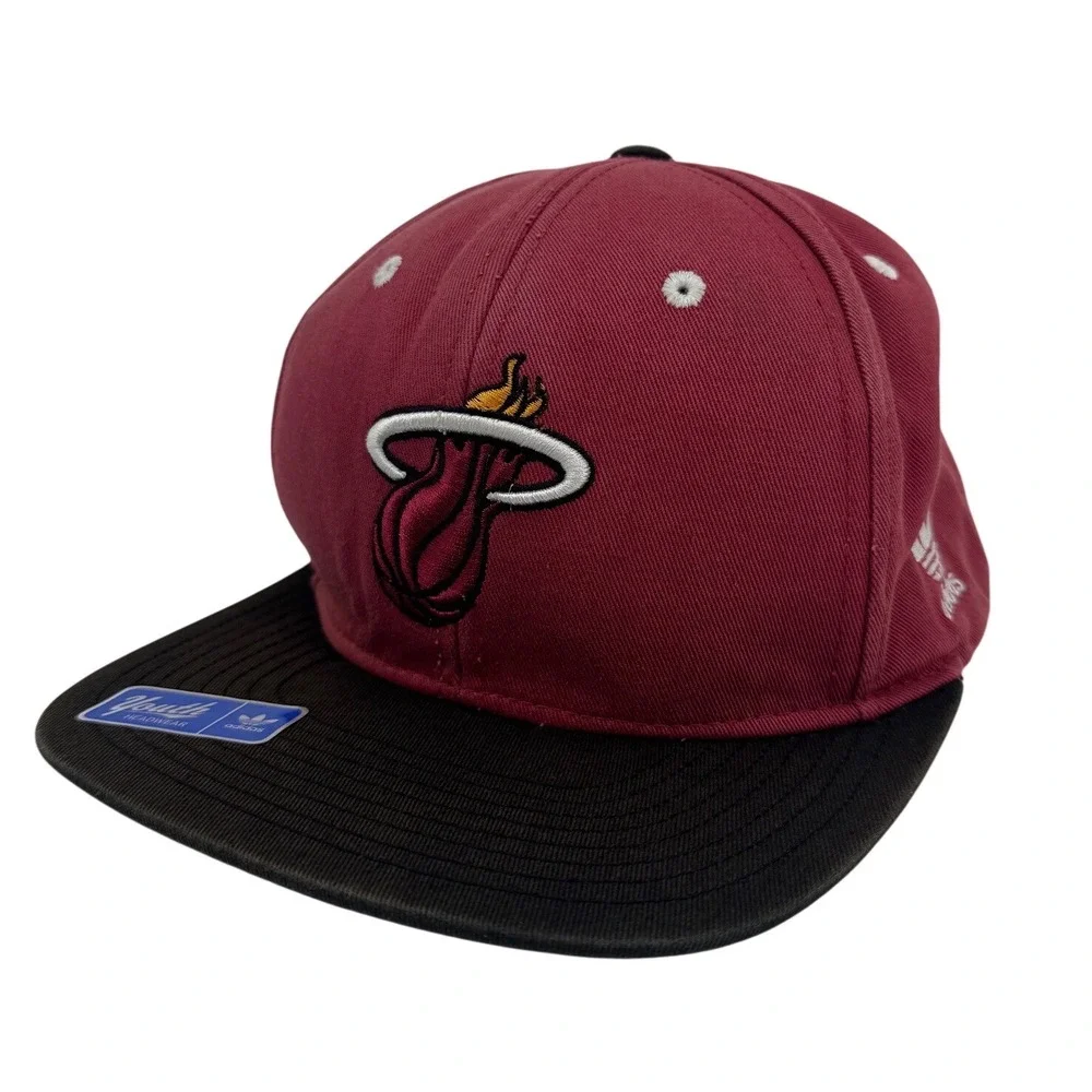 RARE Vtg adidas Miami Heat Youth Snapback Hat Black NBA Basketball UNDERVISOR